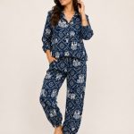 Women's Printed Cotton Co-ord Set (Navy Blue)