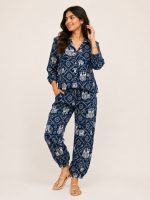 Women's Printed Cotton Co-ord Set (Navy Blue)