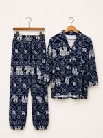 Women's Printed Cotton Co-ord Set (Navy Blue) - Image 2
