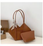 V-Shape Tote Bag for Women | Spacious PU Handbag with Scarf RRM203 - Image 4